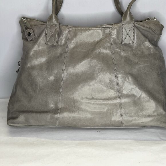 Hobo The Original Gray Leather Shoulder Handbag Purse Tote Double Strap Handle - Picture 2 of 12
